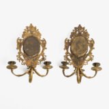 French Girandole Sconces gilt bronze wall sconces beveled mirrors Rococo Revival cherubs female mascarons 19th century