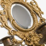 French Girandole Sconces gilt bronze wall sconces beveled mirrors Rococo Revival cherubs female mascarons 19th century