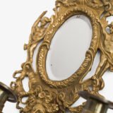 French Girandole Sconces gilt bronze wall sconces beveled mirrors Rococo Revival cherubs female mascarons 19th century