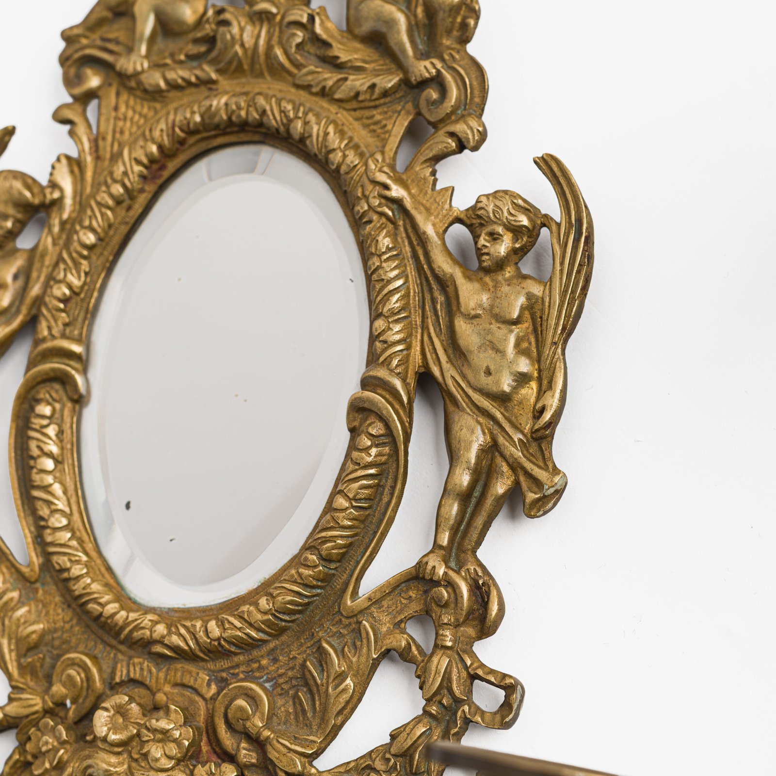French Girandole Sconces gilt bronze wall sconces beveled mirrors Rococo Revival cherubs female mascarons 19th century