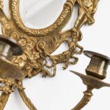 French Girandole Sconces gilt bronze wall sconces beveled mirrors Rococo Revival cherubs female mascarons 19th century