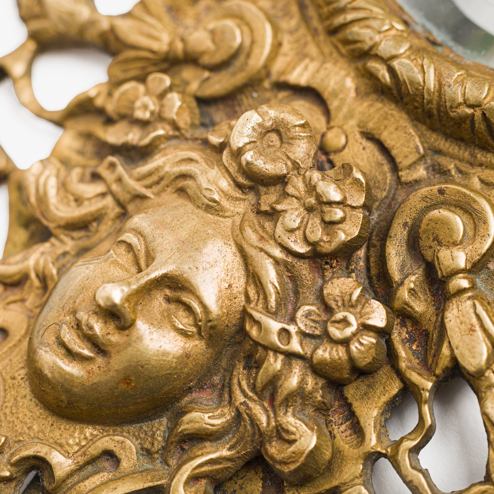 French Girandole Sconces gilt bronze wall sconces beveled mirrors Rococo Revival cherubs female mascarons 19th century