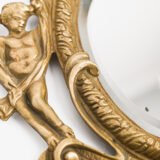 French Girandole Sconces gilt bronze wall sconces beveled mirrors Rococo Revival cherubs female mascarons 19th century