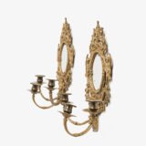 French Girandole Sconces gilt bronze wall sconces beveled mirrors Rococo Revival cherubs female mascarons 19th century