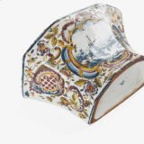 Antique Delft Wall Vase Bouquetière in Polychrome Faience with Dutch Windmill Scene, 18th Century Dutch Delftware.