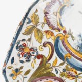 Antique Delft Wall Vase Bouquetière in Polychrome Faience with Dutch Windmill Scene, 18th Century Dutch Delftware.