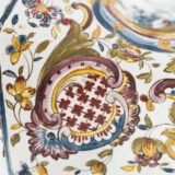 Antique Delft Wall Vase Bouquetière in Polychrome Faience with Dutch Windmill Scene, 18th Century Dutch Delftware.
