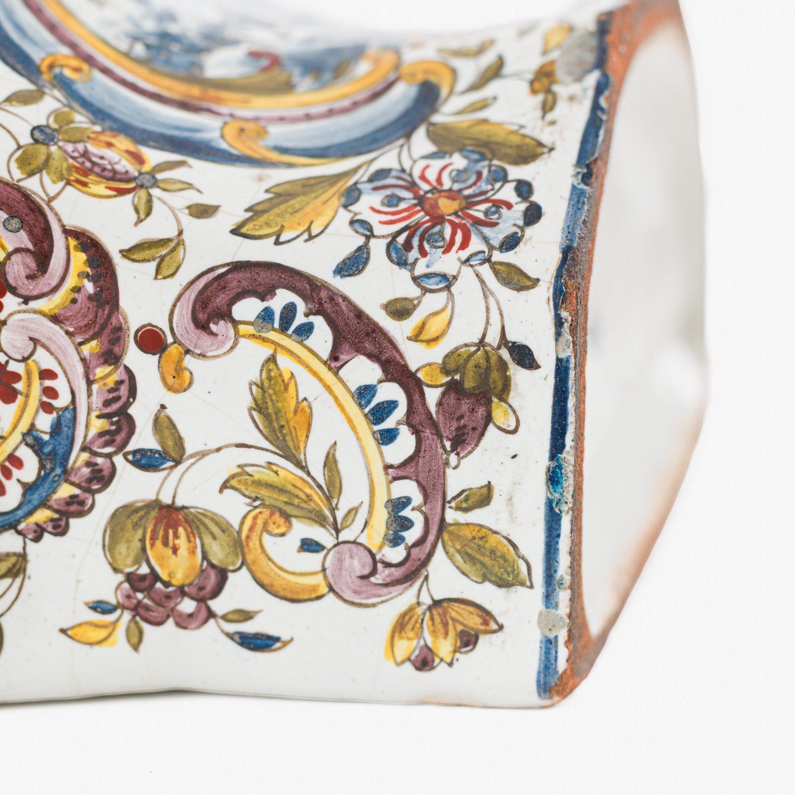 Antique Delft Wall Vase Bouquetière in Polychrome Faience with Dutch Windmill Scene, 18th Century Dutch Delftware.