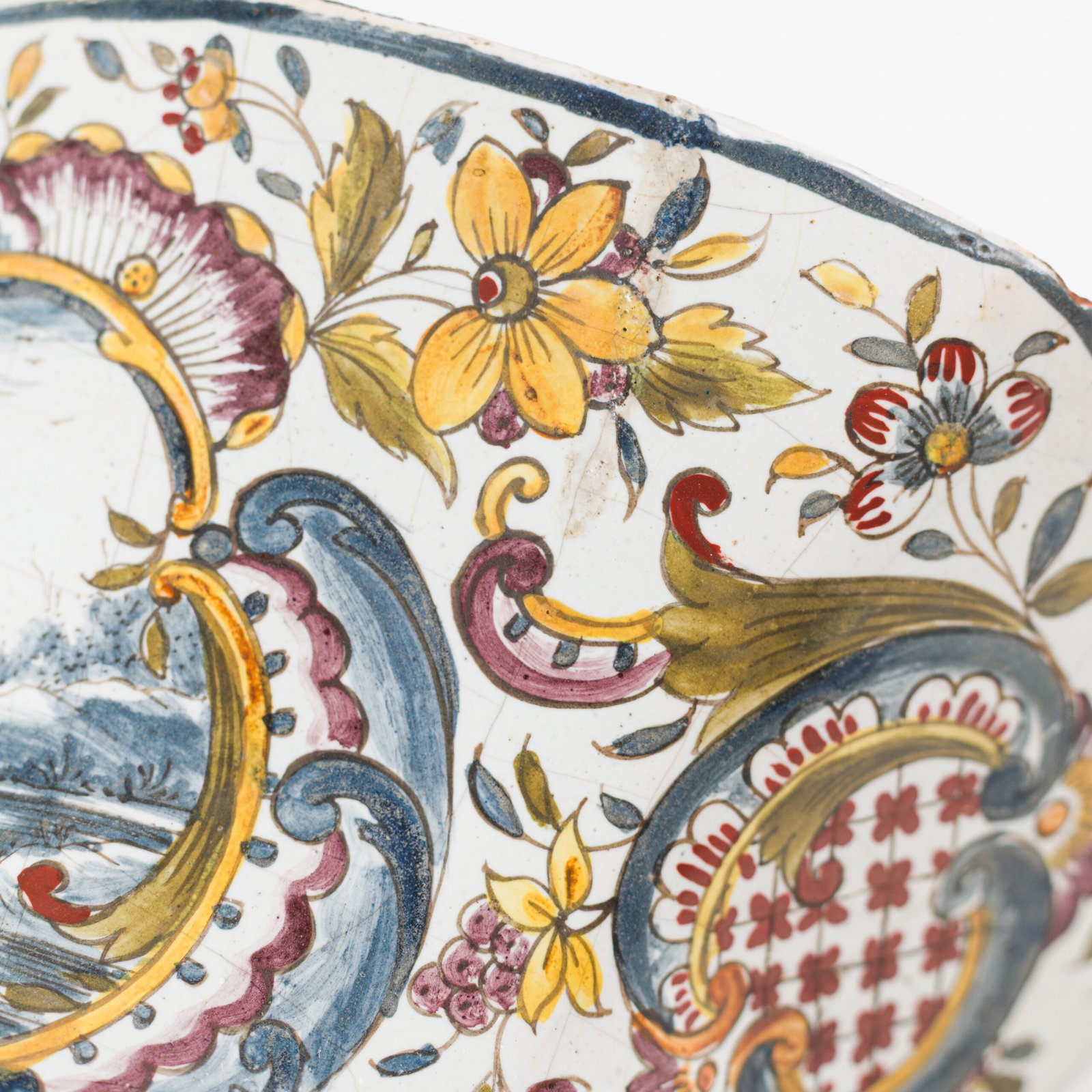 Antique Delft Wall Vase Bouquetière in Polychrome Faience with Dutch Windmill Scene, 18th Century Dutch Delftware.