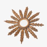 Portuguese Gilt Sunburst Mirror, ca. 1930 – hand-carved wood with water gilding in gold leaf, authentic patina and Portuguese Art Deco craftsmanship, piece available at Strana & Antic.