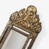 Antique Dutch Brass Mirror in Repousse Brass with Original Beveled Glass, Dutch Wall Mirror, Netherlands c. 1890–1920, Rococo Revival Decor.