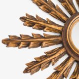 Portuguese Gilt Sunburst Mirror, ca. 1930 – hand-carved wood with water gilding in gold leaf, authentic patina and Portuguese Art Deco craftsmanship, piece available at Strana & Antic.