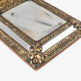 Antique Dutch Brass Mirror in Repousse Brass with Original Beveled Glass, Dutch Wall Mirror, Netherlands c. 1890–1920, Rococo Revival Decor.