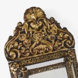 Antique Dutch Brass Mirror in Repousse Brass with Original Beveled Glass, Dutch Wall Mirror, Netherlands c. 1890–1920, Rococo Revival Decor.
