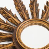 Portuguese Gilt Sunburst Mirror, ca. 1930 – hand-carved wood with water gilding in gold leaf, authentic patina and Portuguese Art Deco craftsmanship, piece available at Strana & Antic.