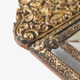 Antique Dutch Brass Mirror in Repousse Brass with Original Beveled Glass, Dutch Wall Mirror, Netherlands c. 1890–1920, Rococo Revival Decor.