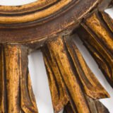 Portuguese Gilt Sunburst Mirror, ca. 1930 – hand-carved wood with water gilding in gold leaf, authentic patina and Portuguese Art Deco craftsmanship, piece available at Strana & Antic.