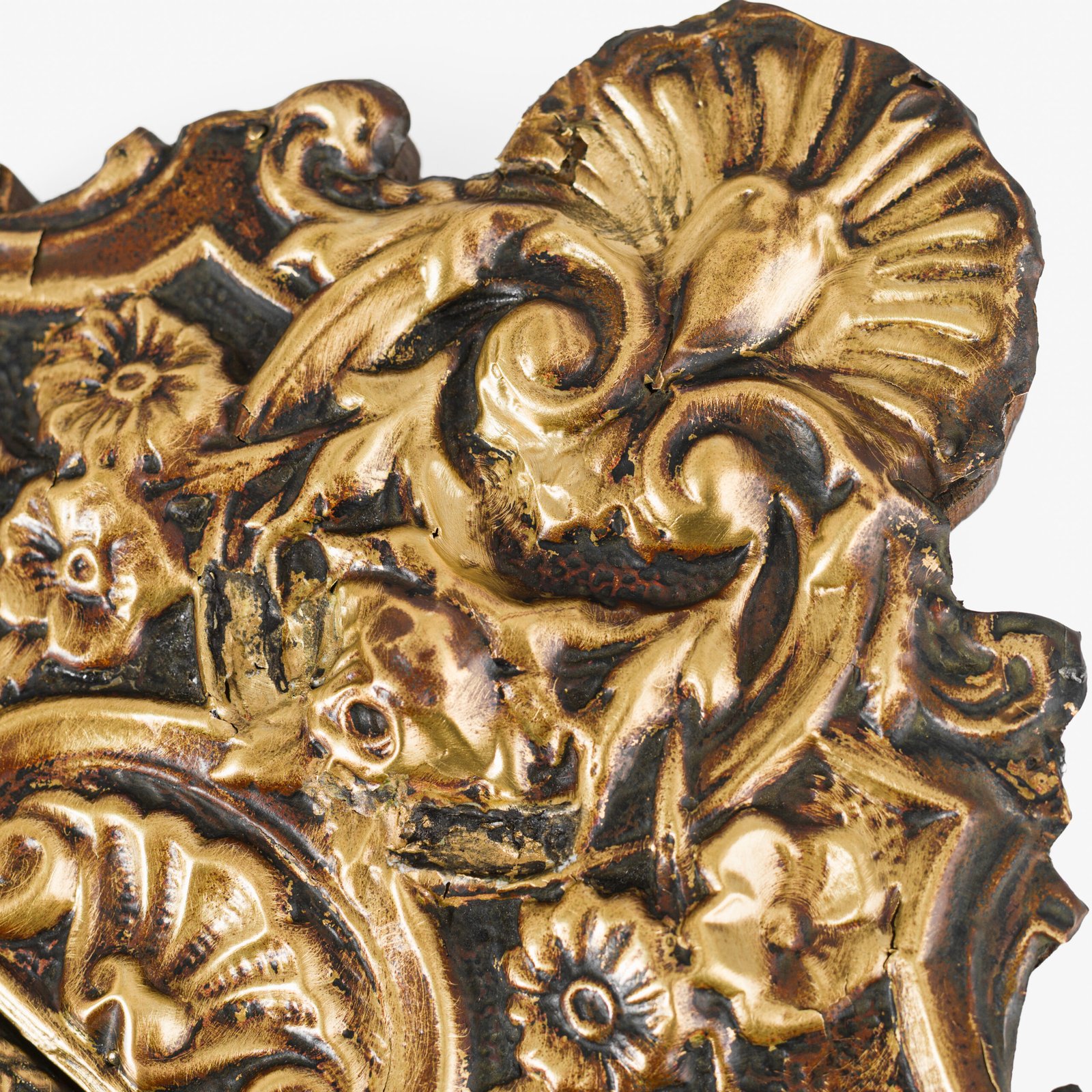 Antique Dutch Brass Mirror in Repousse Brass with Original Beveled Glass, Dutch Wall Mirror, Netherlands c. 1890–1920, Rococo Revival Decor.