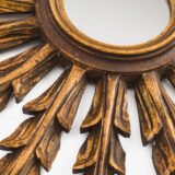 Portuguese Gilt Sunburst Mirror, ca. 1930 – hand-carved wood with water gilding in gold leaf, authentic patina and Portuguese Art Deco craftsmanship, piece available at Strana & Antic.