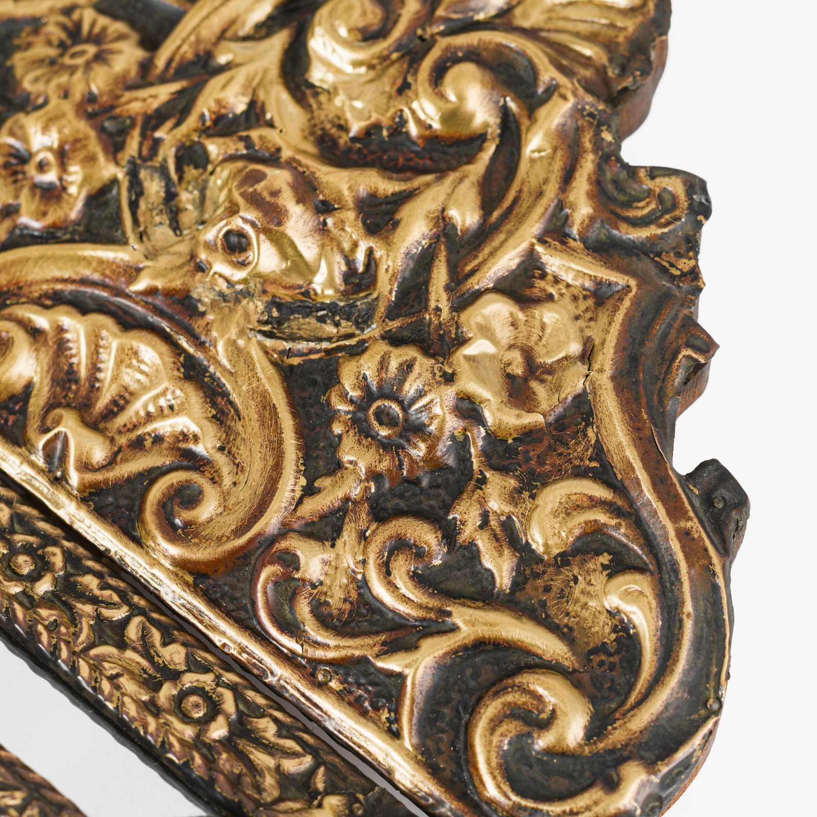 Antique Dutch Brass Mirror in Repousse Brass with Original Beveled Glass, Dutch Wall Mirror, Netherlands c. 1890–1920, Rococo Revival Decor.