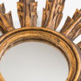 Portuguese Gilt Sunburst Mirror, ca. 1930 – hand-carved wood with water gilding in gold leaf, authentic patina and Portuguese Art Deco craftsmanship, piece available at Strana & Antic.