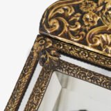 Antique Dutch Brass Mirror in Repousse Brass with Original Beveled Glass, Dutch Wall Mirror, Netherlands c. 1890–1920, Rococo Revival Decor.
