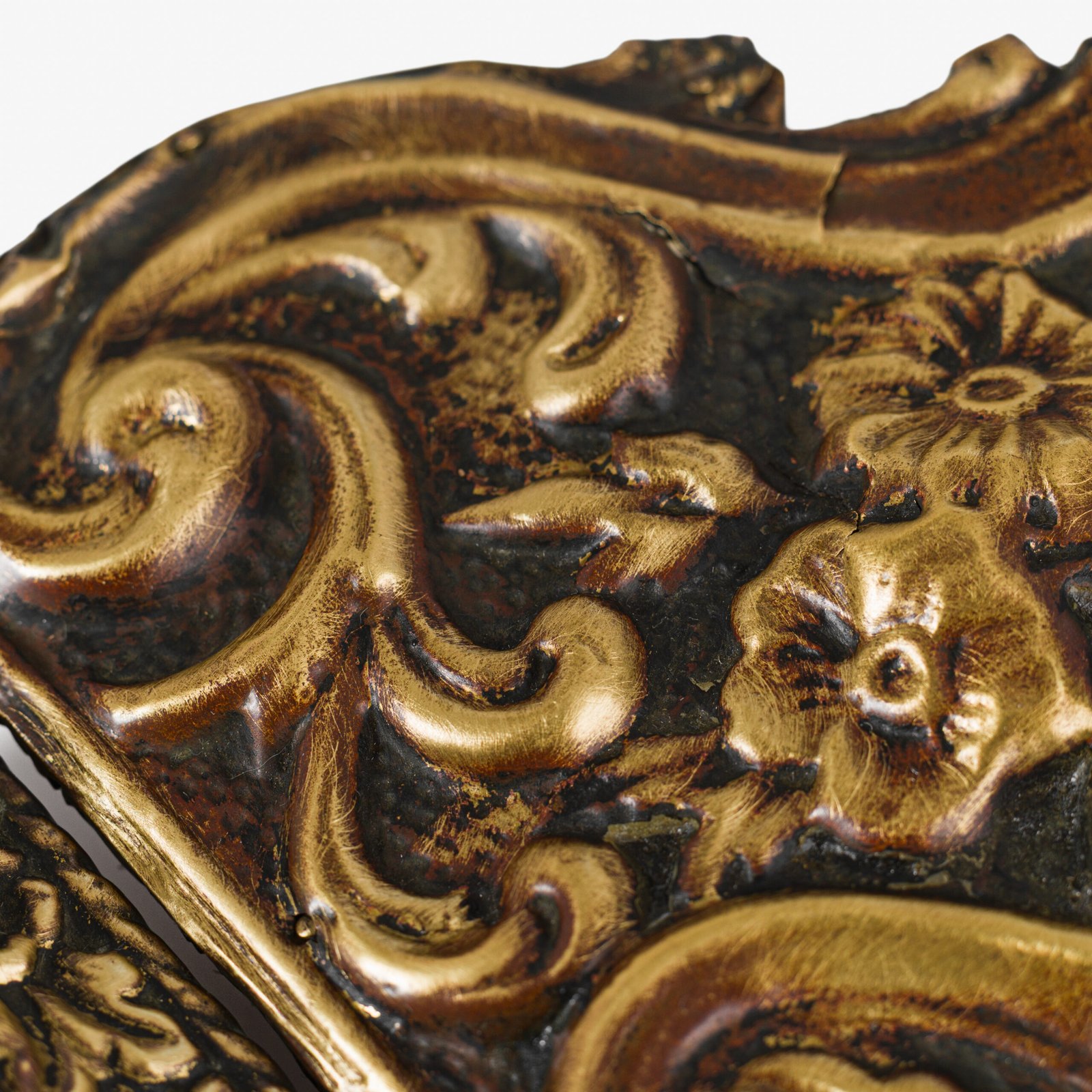 Antique Dutch Brass Mirror in Repousse Brass with Original Beveled Glass, Dutch Wall Mirror, Netherlands c. 1890–1920, Rococo Revival Decor.
