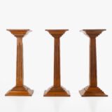 Art Deco Pedestals by Siegel Paris, Set of Three French Display Columns in Solid Wood, Original Luxury Store Fixtures, France, Circa 1925–1935.