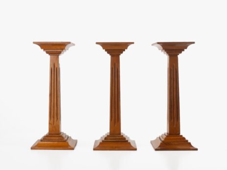 Art Deco Pedestals by Siegel Paris, Set of Three French Display Columns in Solid Wood, Original Luxury Store Fixtures, France, Circa 1925–1935.