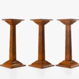 Art Deco Pedestals by Siegel Paris, Set of Three French Display Columns in Solid Wood, Original Luxury Store Fixtures, France, Circa 1925–1935.