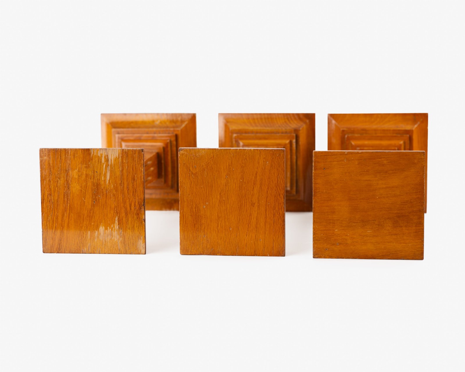 Art Deco Pedestals by Siegel Paris, Set of Three French Display Columns in Solid Wood, Original Luxury Store Fixtures, France, Circa 1925–1935.