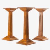 Art Deco Pedestals by Siegel Paris, Set of Three French Display Columns in Solid Wood, Original Luxury Store Fixtures, France, Circa 1925–1935.