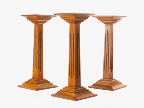 Art Deco Pedestals by Siegel Paris, Set of Three French Display Columns in Solid Wood, Original Luxury Store Fixtures, France, Circa 1925–1935.