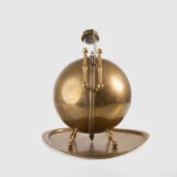 Art Deco Thermos in Brass and Pyrex Glass, Rare Spherical Coffee Thermos, Futurist Industrial Design, Sweden Circa 1930–1940.