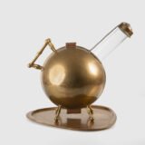 Art Deco Thermos in Brass and Pyrex Glass, Rare Spherical Coffee Thermos, Futurist Industrial Design, Sweden Circa 1930–1940.