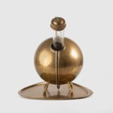 Art Deco Thermos in Brass and Pyrex Glass, Rare Spherical Coffee Thermos, Futurist Industrial Design, Sweden Circa 1930–1940.