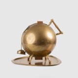 Art Deco Thermos in Brass and Pyrex Glass, Rare Spherical Coffee Thermos, Futurist Industrial Design, Sweden Circa 1930–1940.
