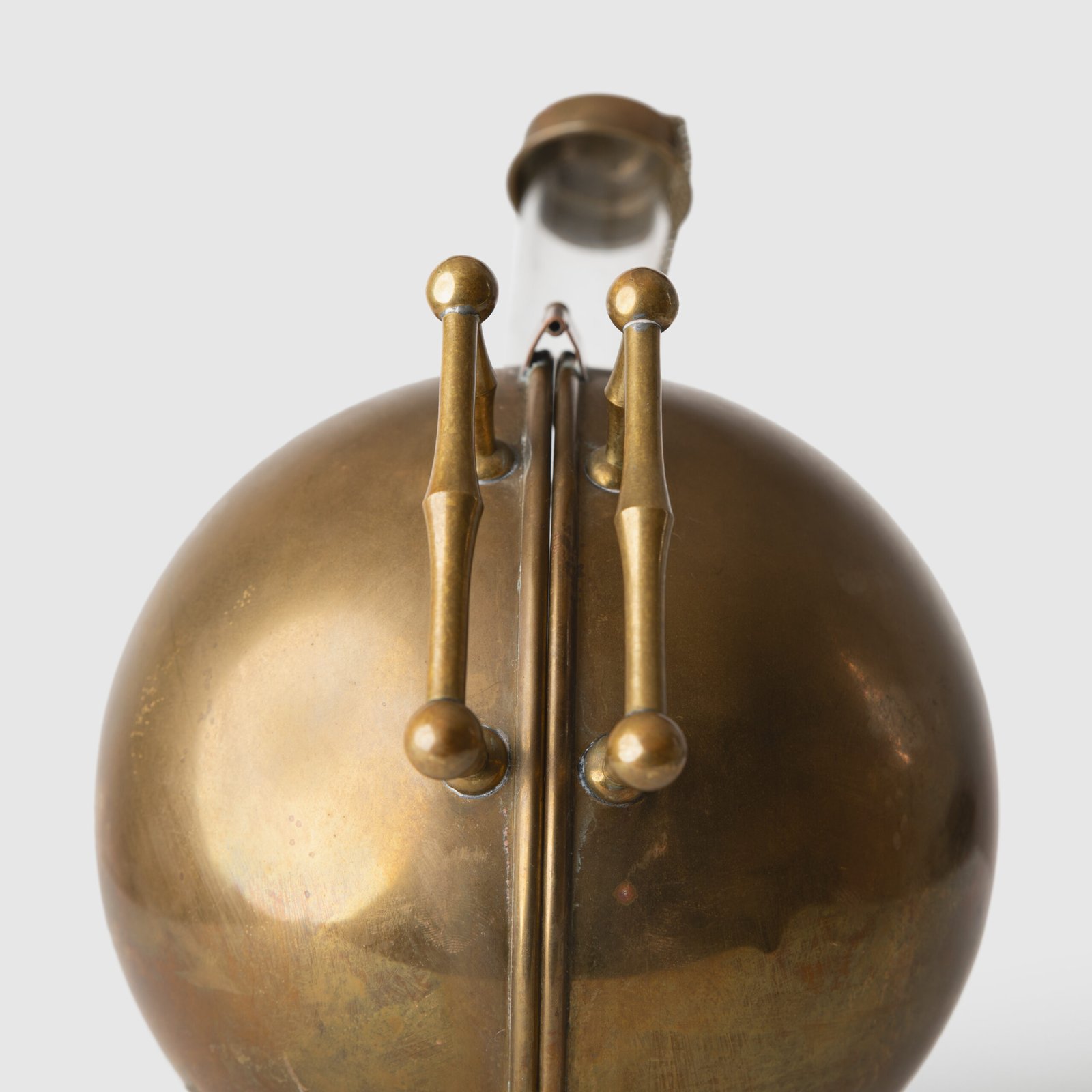 Art Deco Thermos in Brass and Pyrex Glass, Rare Spherical Coffee Thermos, Futurist Industrial Design, Sweden Circa 1930–1940.
