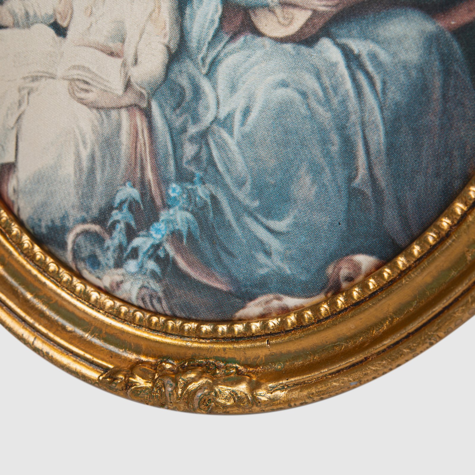 French silk prints in gilt oval wooden frames, French Rococo style, Music Class scene, circa 1930s, vintage decorative wall art pair