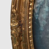 French silk prints in gilt oval wooden frames, French Rococo style, Music Class scene, circa 1930s, vintage decorative wall art pair