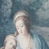 French silk prints in gilt oval wooden frames, French Rococo style, Music Class scene, circa 1930s, vintage decorative wall art pair