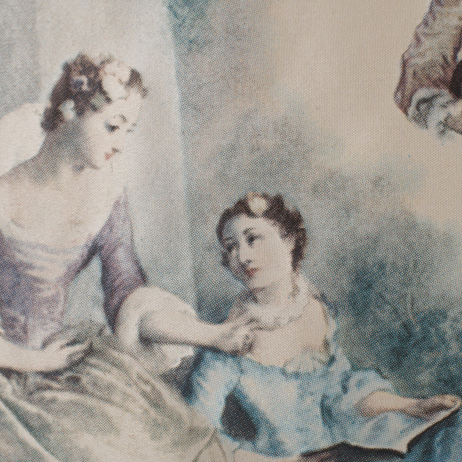 French silk prints in gilt oval wooden frames, French Rococo style, Music Class scene, circa 1930s, vintage decorative wall art pair