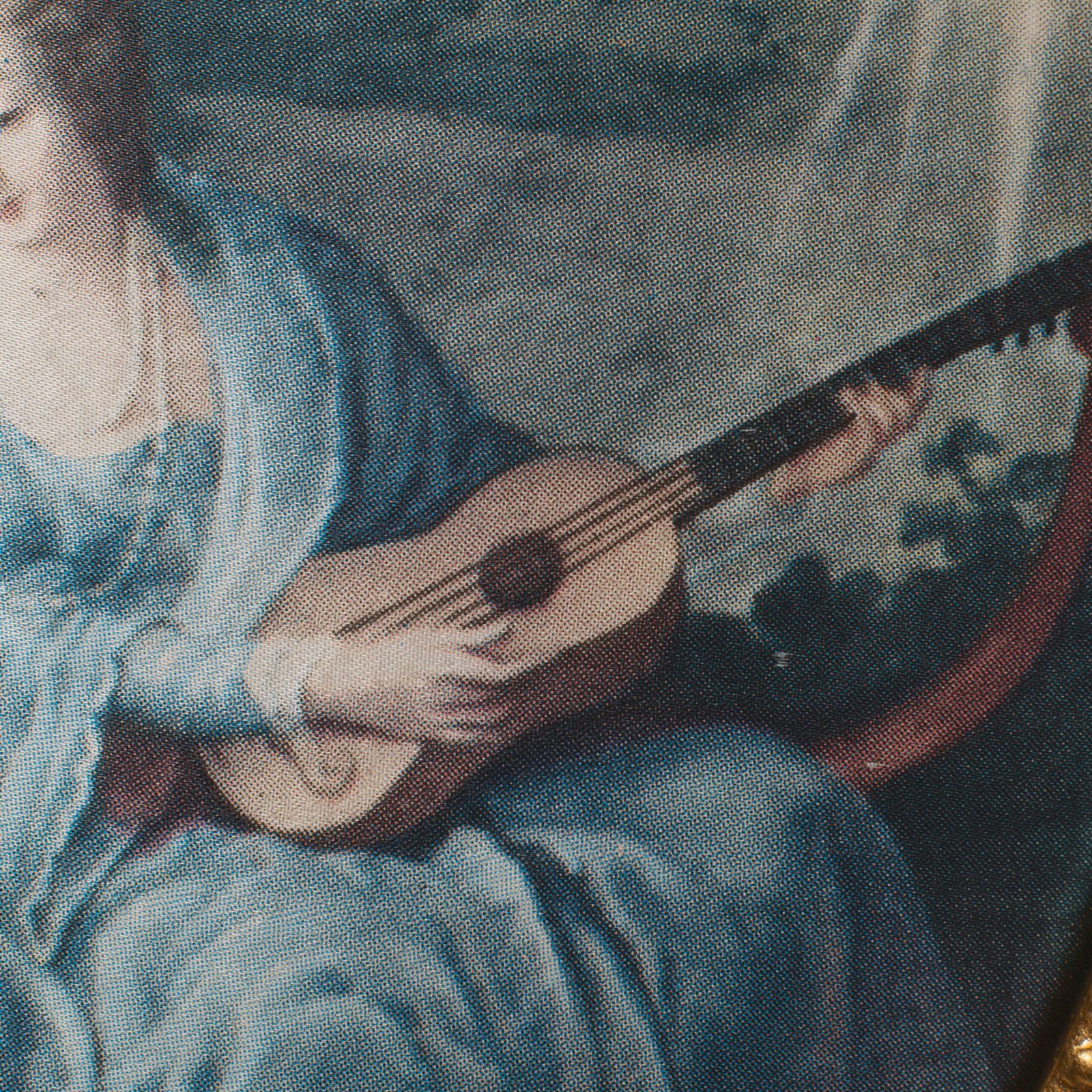 French silk prints in gilt oval wooden frames, French Rococo style, Music Class scene, circa 1930s, vintage decorative wall art pair