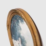 French silk prints in gilt oval wooden frames, French Rococo style, Music Class scene, circa 1930s, vintage decorative wall art pair