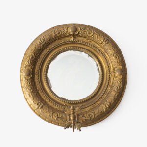 Antique Swedish Brass Mirror with repoussé Neoclassical frame and original beveled glass, 1890–1910.