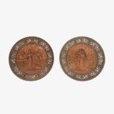 Pair of antique German Bronze Plaques with Neo-Renaissance openwork frames and literary relief scenes, 1890–1905.
