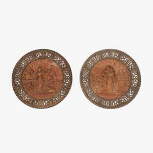 Pair of antique German Bronze Plaques with Neo-Renaissance openwork frames and literary relief scenes, 1890–1905.