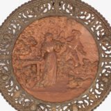 Pair of antique German Bronze Plaques with Neo-Renaissance openwork frames and literary relief scenes, 1890–1905.