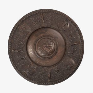 Lauchhammer Cast Iron Charger, Germany, circa 1870–1900, with Renaissance Revival reliefs, a central scene of Venus and Cupid, portrait medallions and scrolling foliage.